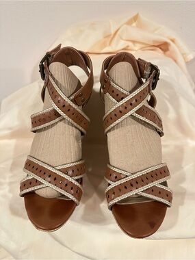 Guess Brown and Gold Braided Strappy Wedges